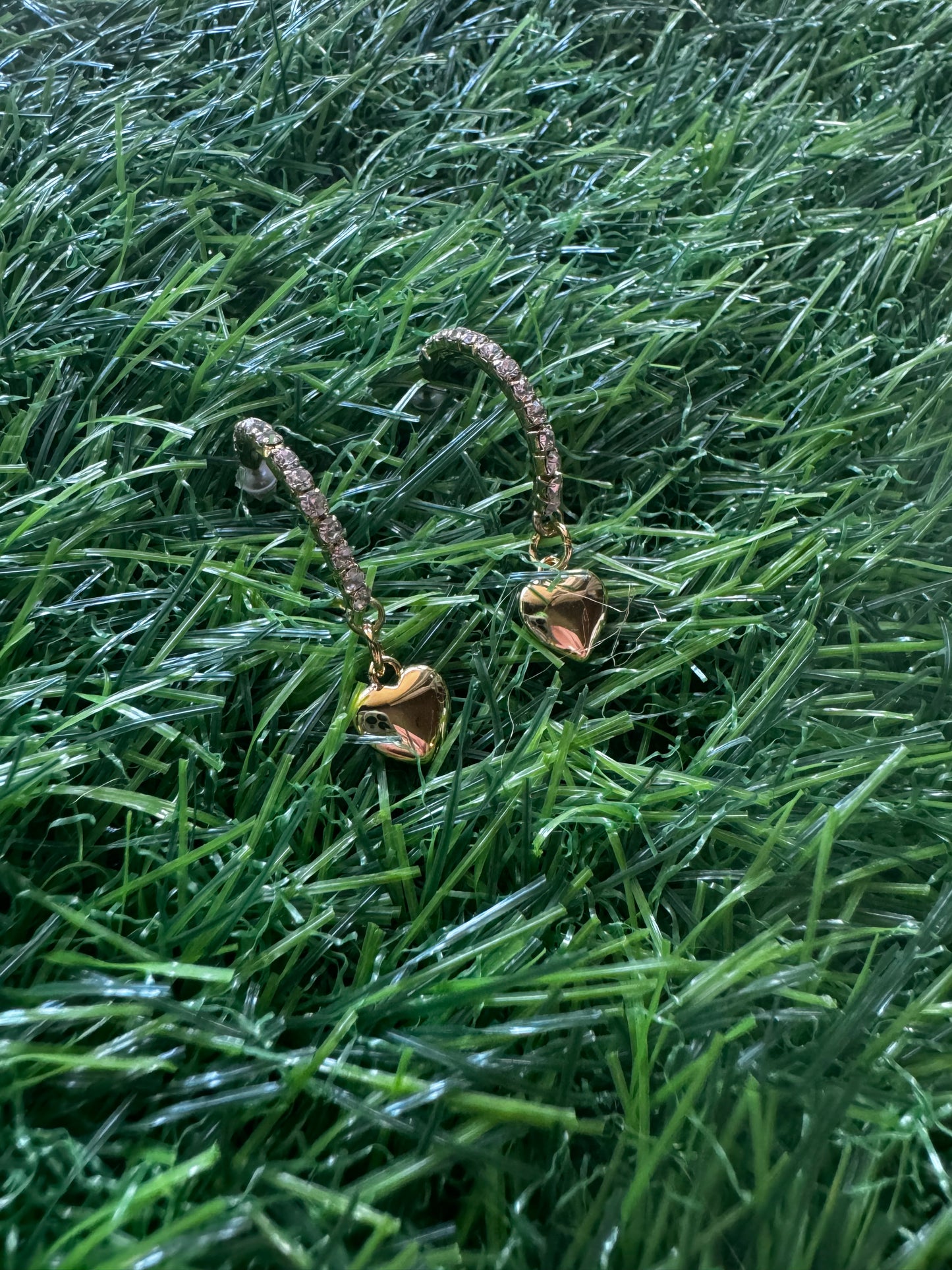 18k Gold Plated Heart Dangle Hoops