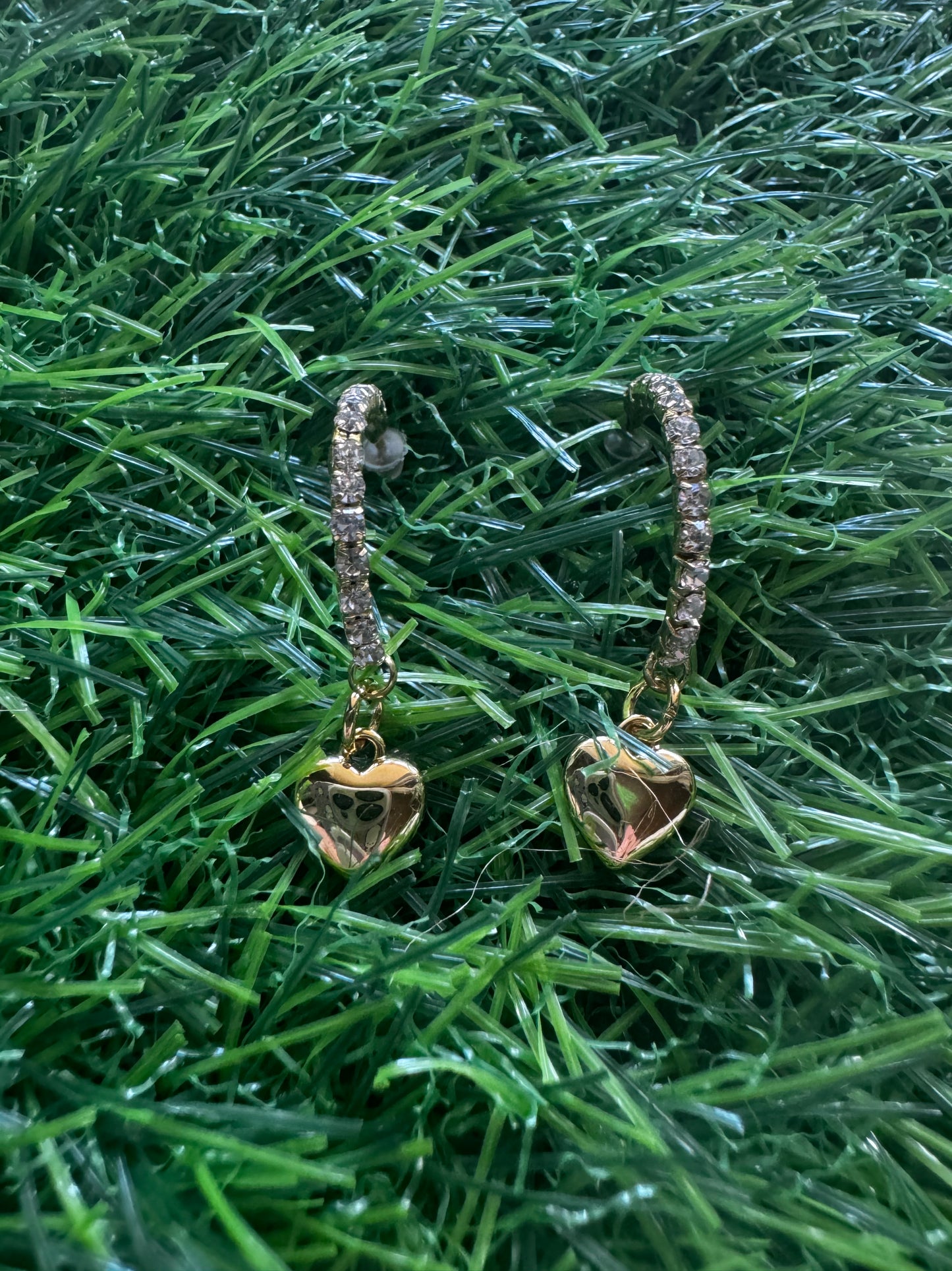 18k Gold Plated Heart Dangle Hoops