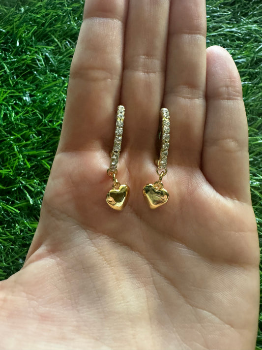 18k Gold Plated Heart Dangle Hoops